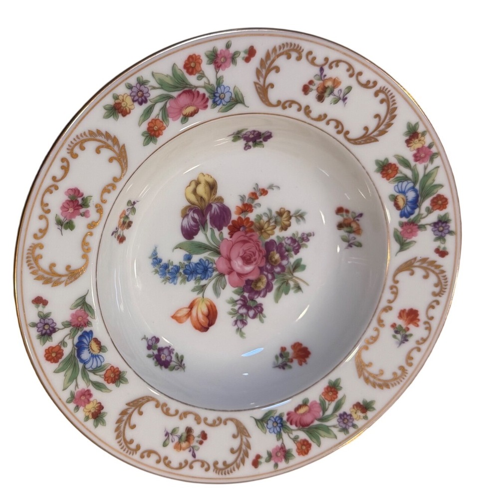 Noritake China Dresalda 3849 Rimmed Soup Bowl Floral Gold Scroll Japan Vintage‎